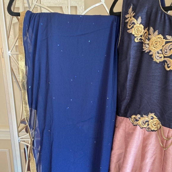 Indian Designer Navy Multicolored Printed Ankle Length Anarkali Suit - Picture 9 of 11